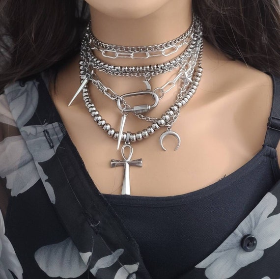 Layered gothic necklace deals