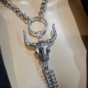 Longhorn Bull Bolero Stainless Steel Necklace - Western Jewelry, Goth Jewelry, Statement Necklace, Cowgirl Cowboy Jewelry, Cattle Skull