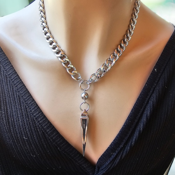 Collana con punta gotica in acciaio: catena punk massiccia, gioielli Dark Academia