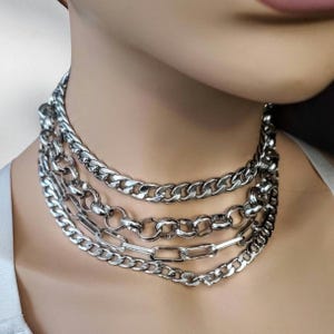 Chunky Layered Multi Strand Stacked Chain Gothic Punk Collar Choker Necklace Set | A Handmade aesthetic statement necklace gift for her