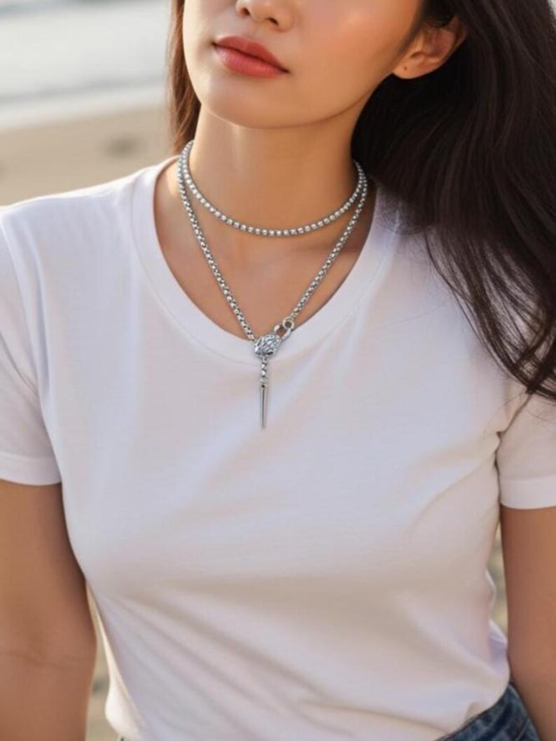 Chunky Snake Steel Medusa Wrap Necklace: Goth Ouroboros Chain Jewelry image 3