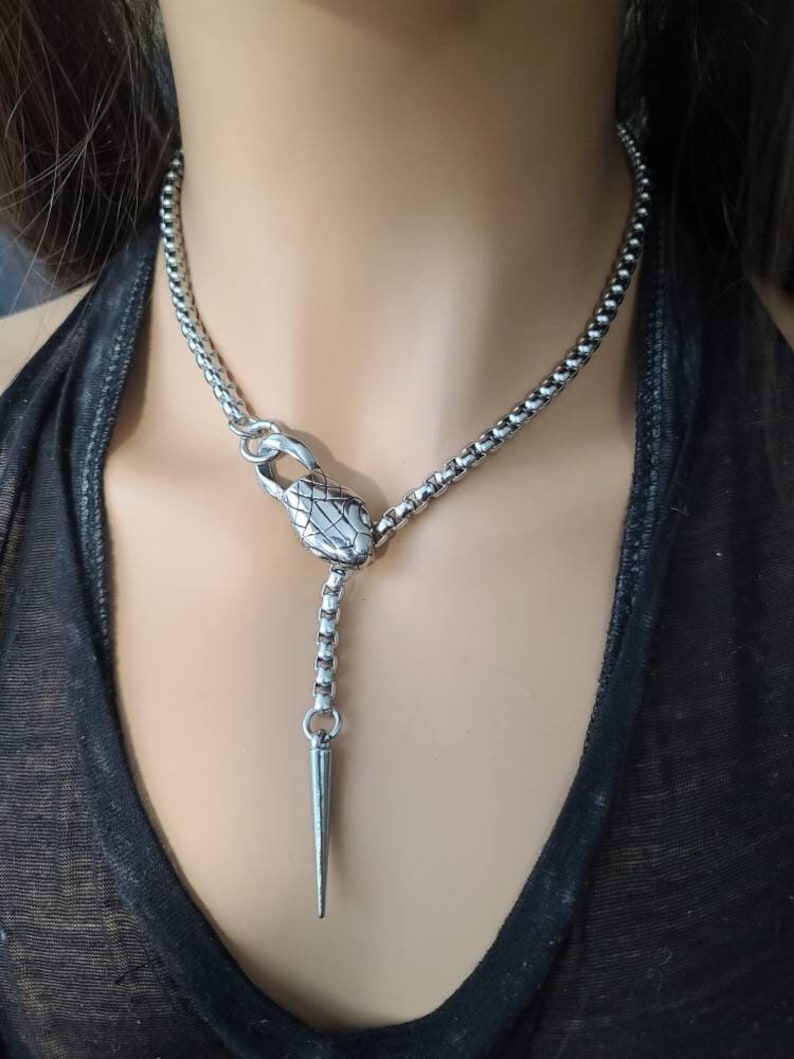Steel Snake Medusa Necklace, The Ouroboros Chunky Chain Goth Grunge Alt Choker  - Handmade jewelry fidget necklace, punk Waterproof jewelry