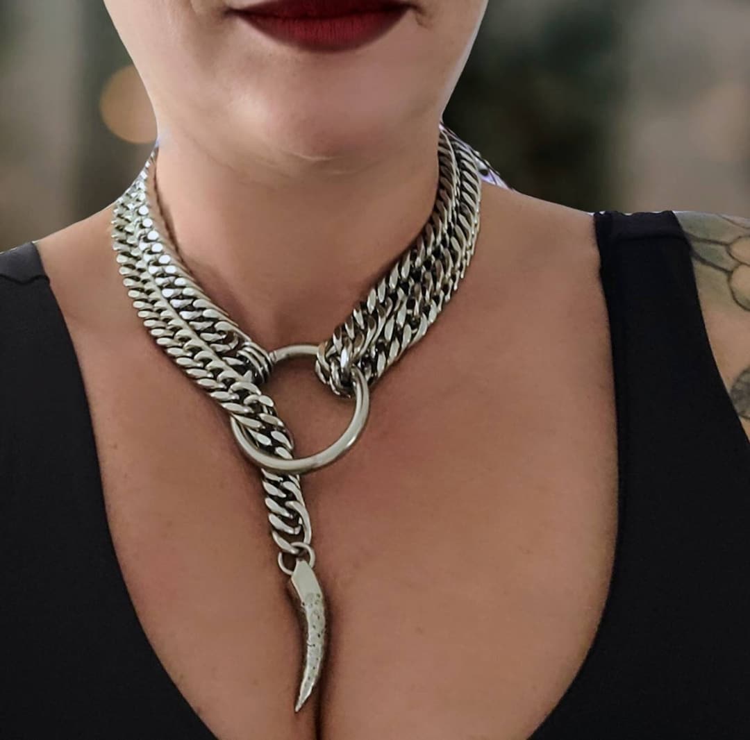 Handmade Chunky Link Chain Leash Choker Layered Necklace Set Elegant