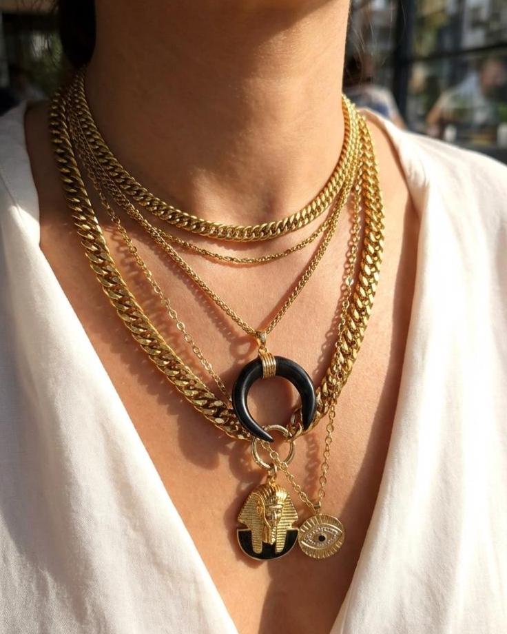 アクセサリー Octi Layered  Pendant Necklace Gold Layered Multi Strand Chunky Pharoah Eye Pendant Necklace Set