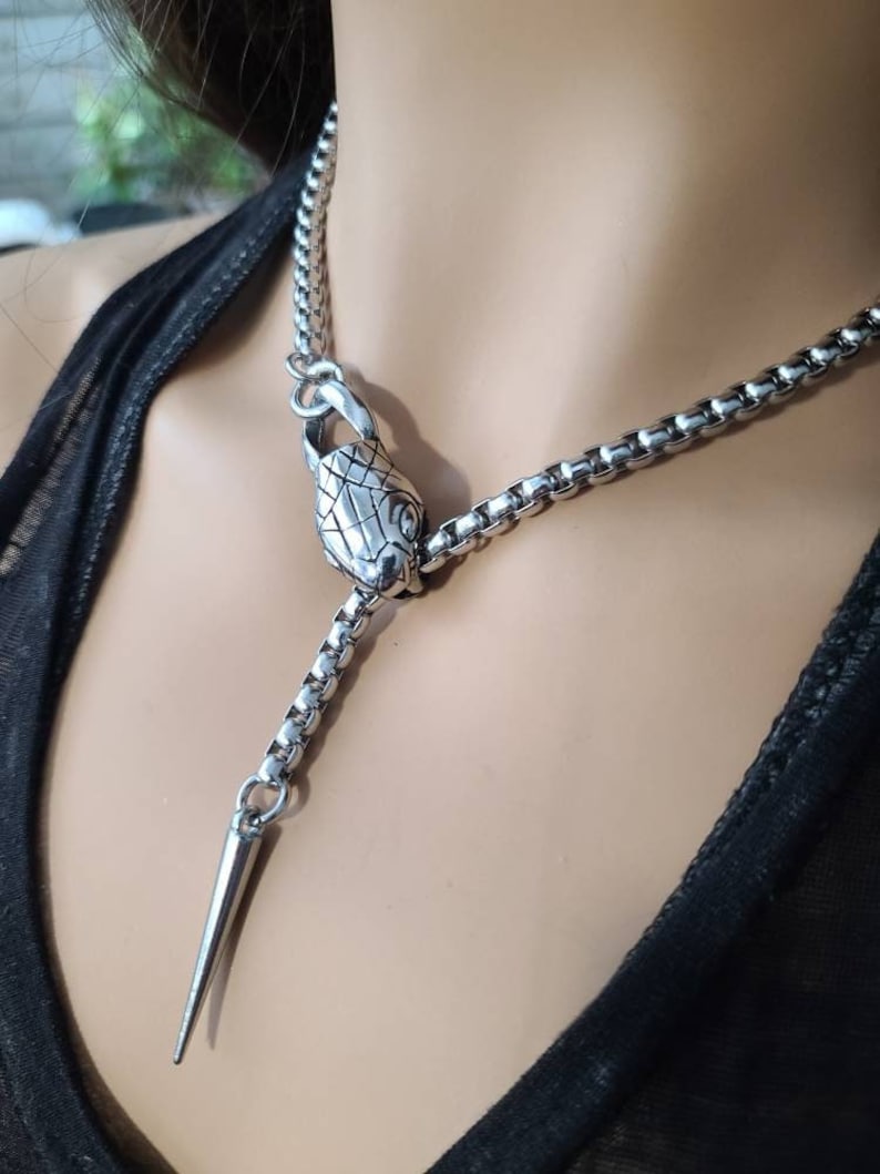 Steel Snake Medusa Necklace, The Ouroboros Chunky Chain Goth Grunge Alt Choker  - Handmade jewelry fidget necklace, punk Waterproof jewelry