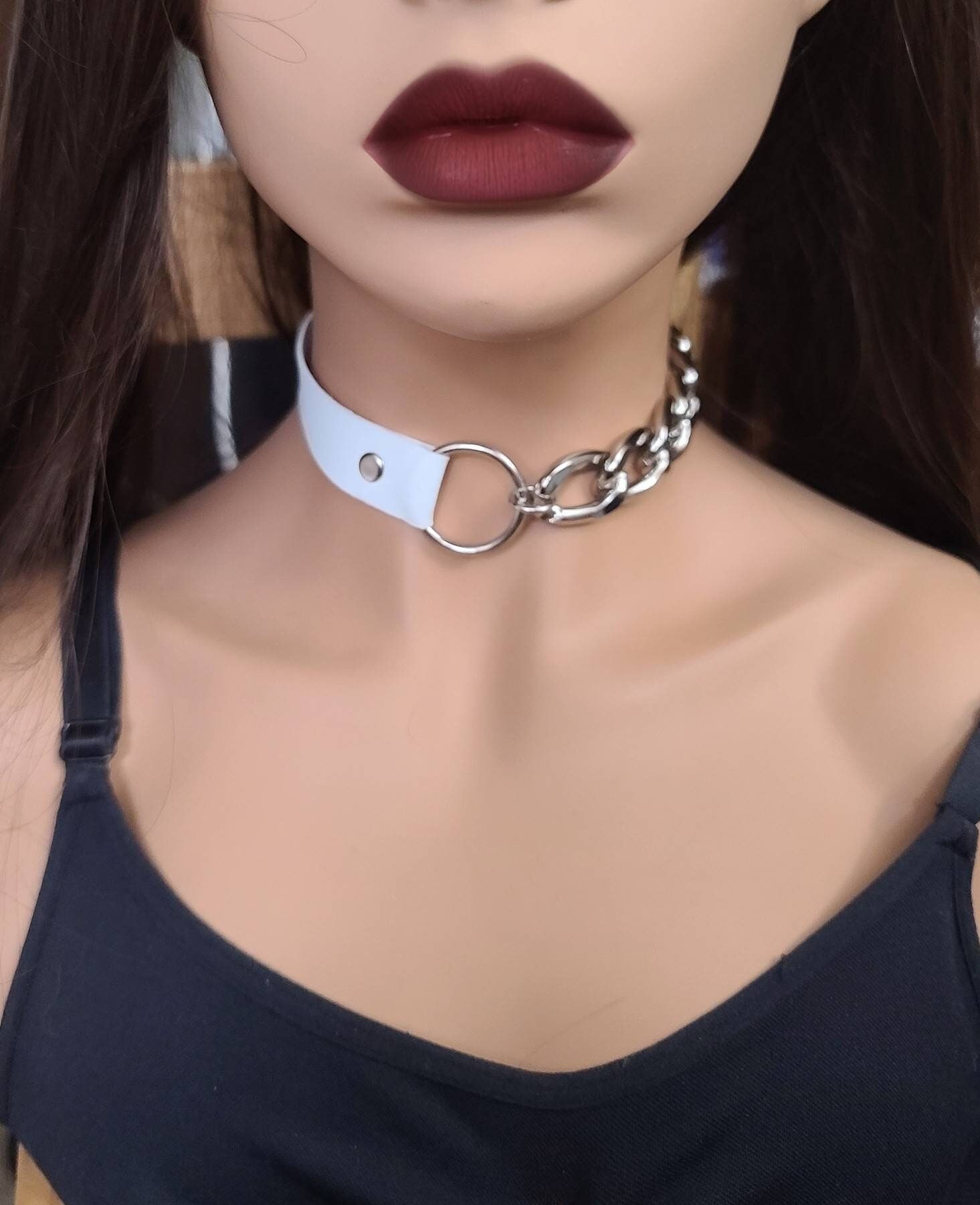 Vegan Leather O Ring Day Collar Bondage Collar Choker Necklace A great Goth Choker sub collar gift for her