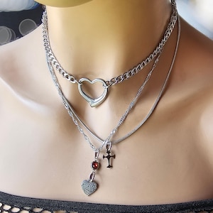 Hearts Layered Y2K Style Multi Strand Choker Chain Necklace Set | no tarnish waterproof hypoallergenic Handmade Stacked Jewelry gift for her
