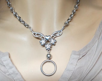 Steel Day Collar Choker O Ring Heart Necklace with Permanent Locking Option - Discreet Day Collar gift for her