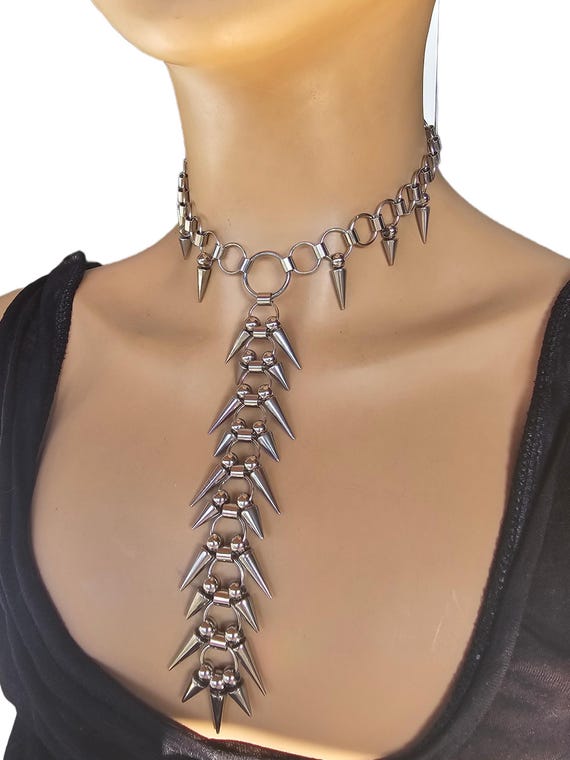 Spike Vertebrae Choker: Gothic Punk Goth Steel Chainmail Necklace