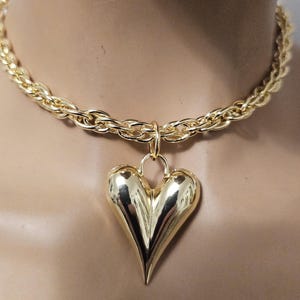 Gold Heart Pendant Necklace Choker Collar Maximalist Statement Jewelry Handmade jewelry anniversary gift for her, best friend gift, mom gift