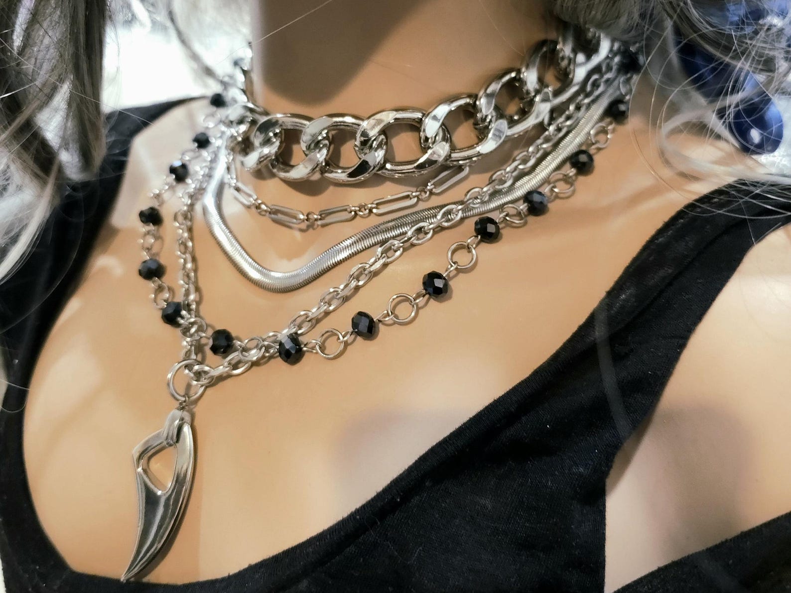 Chunky Chain Goth Choker: Stainless Steel Wolf Fang Layered Necklace ...