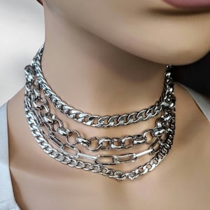 Chunky Layered Multi Strand Stacked Chain Gothic Punk Collar Choker Necklace Set | A Handmade aesthetic statement necklace gift for her