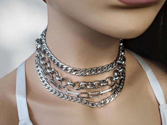 Silver Multi Layered Strand Metal Link Chains Belt Fashion Statement Accessories Trendy Plus Size Accessories Silver Multi Strand Layer Chain  main image 3