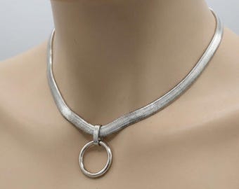Discreet Day Collar Herringbone Choker Necklace, Permanent Locking Option | Submissive Jewelry