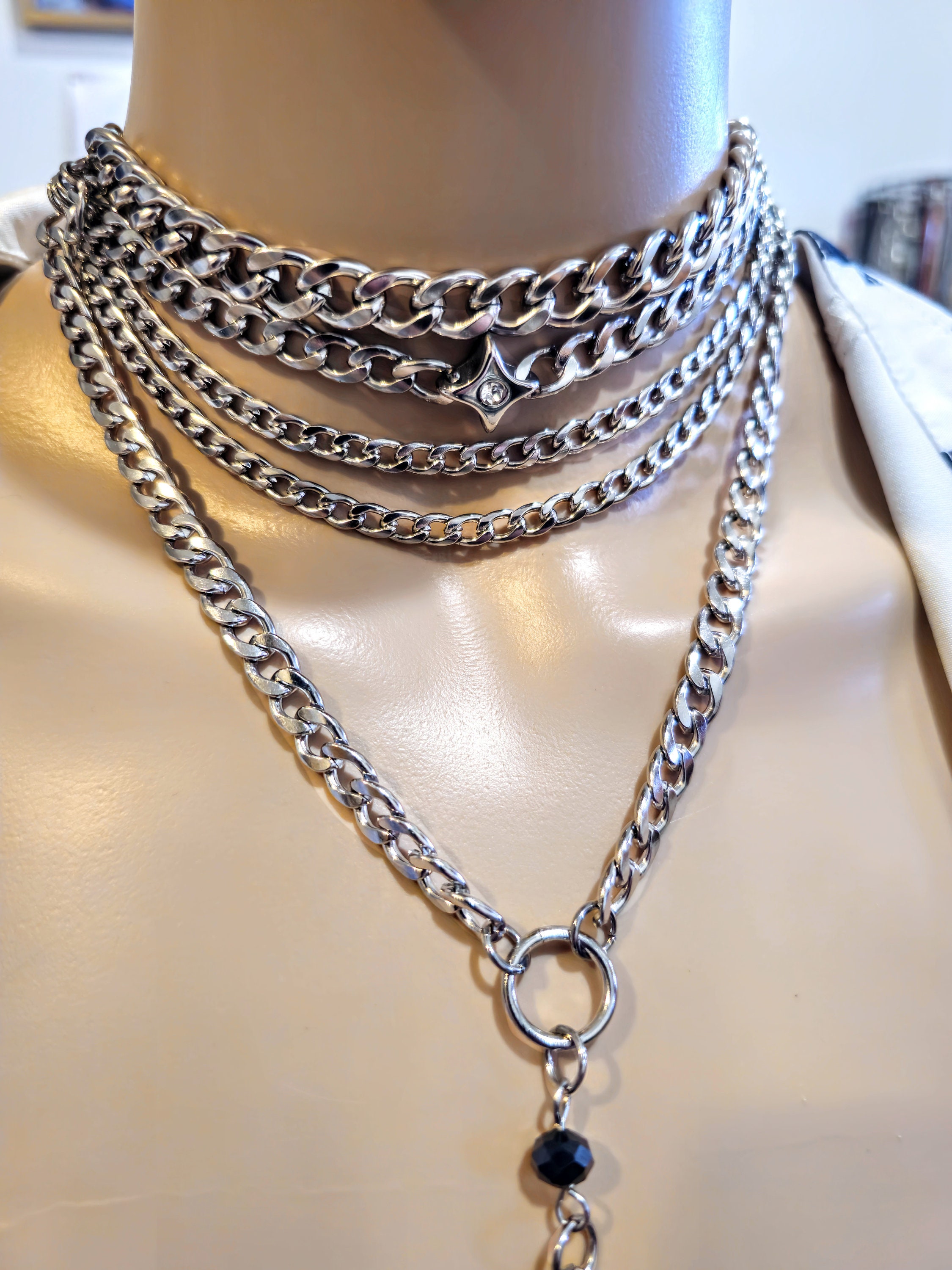 Stainless Steel Layered Chain Chunky Goth Choker Necklace - Multi ...