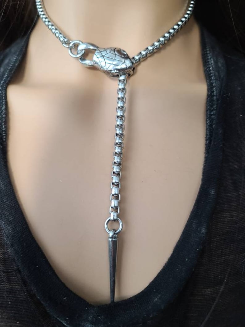 Steel Snake Medusa Necklace, The Ouroboros Chunky Chain Goth Grunge Alt Choker  - Handmade jewelry fidget necklace, punk Waterproof jewelry