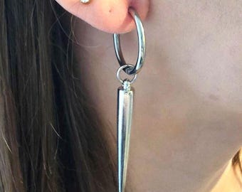 Steel Huggie Hoop Spike Earrings: Handmade Goth Punk Jewelry