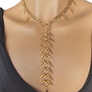 Gold Spike Gothic Punk Choker Vertebrae Chainmail Necklace | Dark Academia Aesthetic Vertebral handmade jewelry goth grunge gift for her