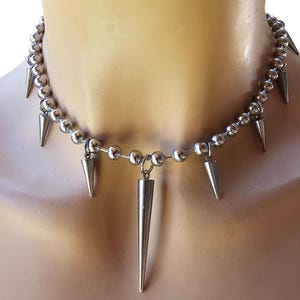 Spike Ball Chain Goth Grunge Choker Necklace - Steel Non-Tarnish Waterproof Punk Dark Academia Aesthetic Y2K Style Jewelry Gift for Her, 8mm