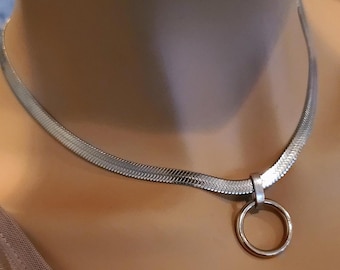 Discreet Day Collar Choker Necklace with Permanent Locking Options | Elegant Submissive O Ring Jewelry