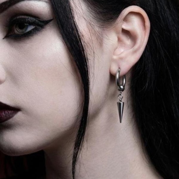 Gothic Spike Dangle Earrings: Handmade Punk Steel Huggie Hoops