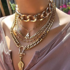 Gold geschichtete Multi Strang klobige Kette Choker Kragen Halskette Set - handgemachter Luxus Statement Schmuck