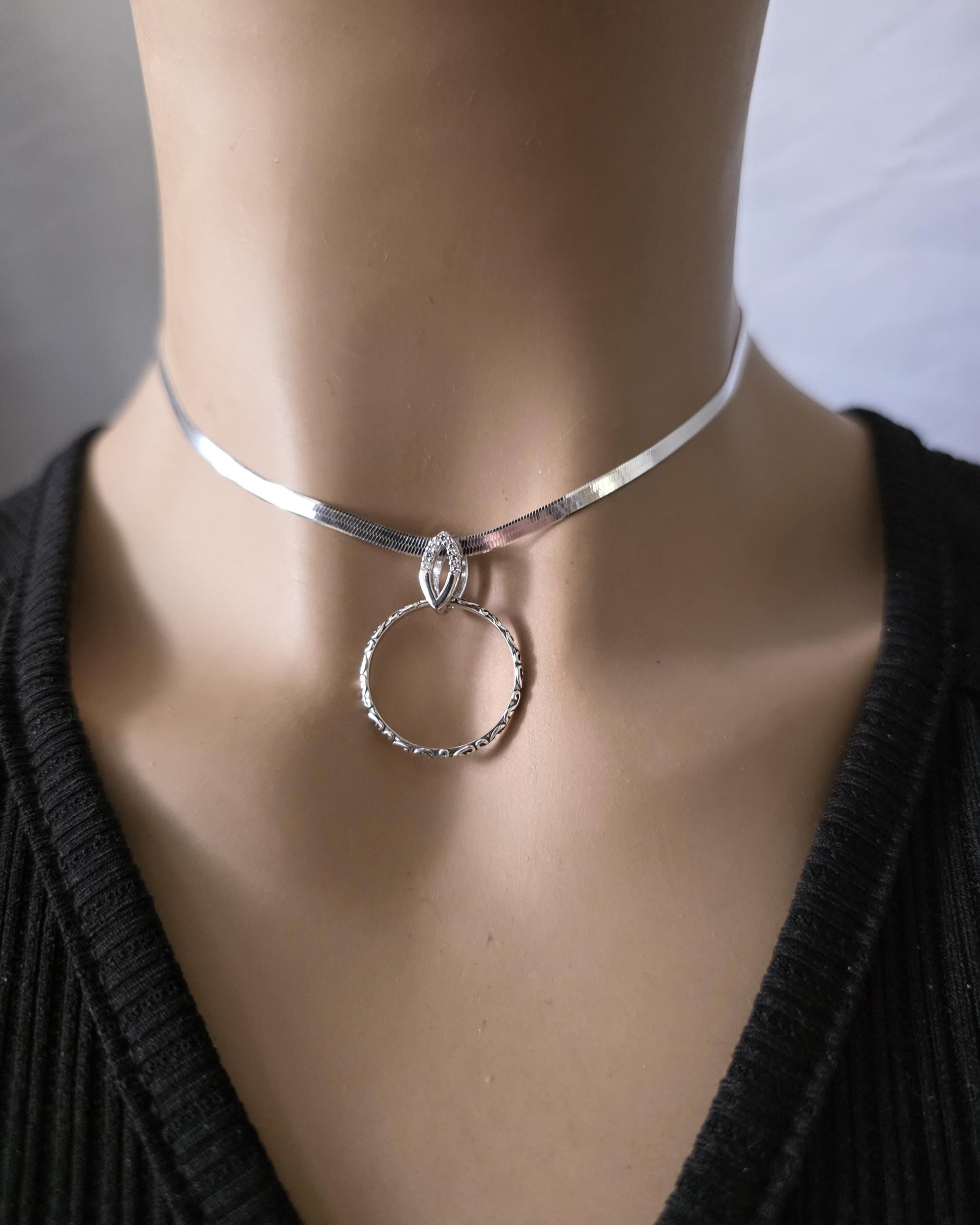 925 Solid Sterling Silver Day Collar Choker Necklace - Locking