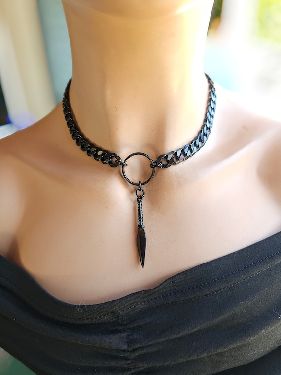 ネックレス・チョーカー [LANARCH][1168] Dark Stone Necklace Black Steel Goth Grunge Choker Necklace With Spear | Dark