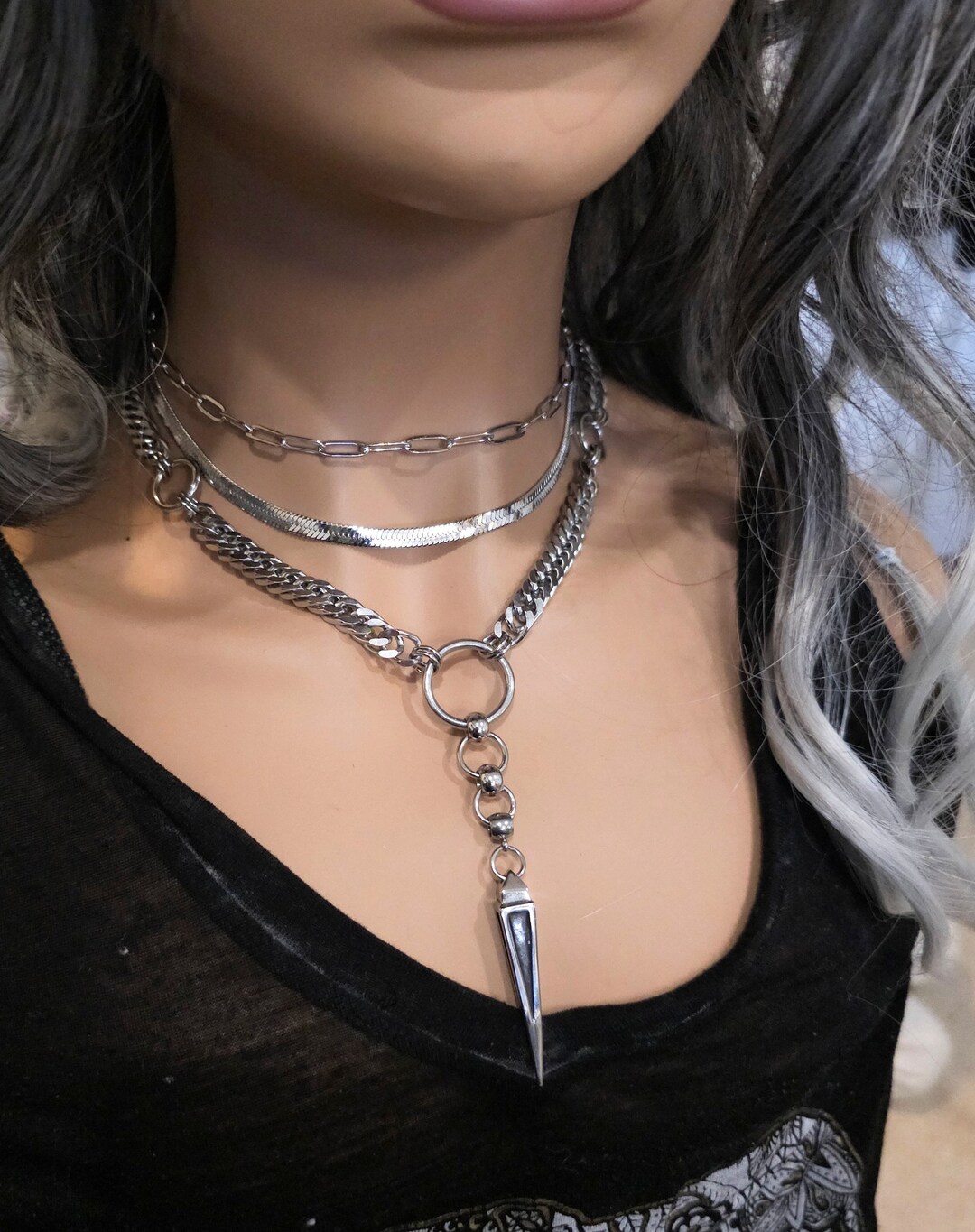 Chunky Chain Goth Layered Necklace Set Handmade, Waterproof, Steel Alt ...