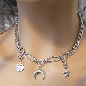 Stahl Mond Stern Charme Witchy Celestial Anhänger Halskette: Mond Schmuck