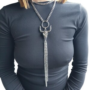 Longhorn Bull Bolero Stainless Steel Necklace - Western Jewelry, Goth Jewelry, Statement Necklace, Cowgirl Cowboy Jewelry, Cattle Skull