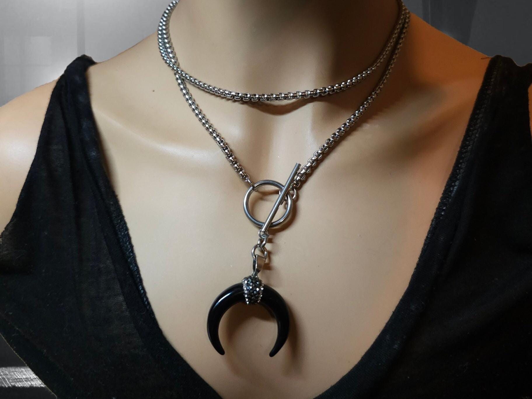 Collana Girocollo Vintage Con Ciondolo Luna Crescente In Velluto - Gioiello Elegante In Argento Per Donne E Ragazze - Catena 40 Cm, Peso 6g - 3