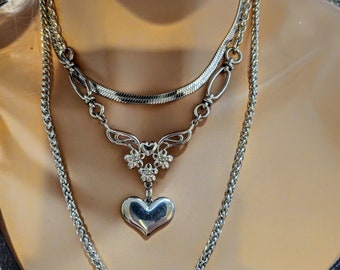 Zilveren gelaagde kettingset met meerdere strengen | niet-bezoedelen waterdicht hypoallergeen handgemaakte sieraden cadeau voor haar, hart liefde sieraden