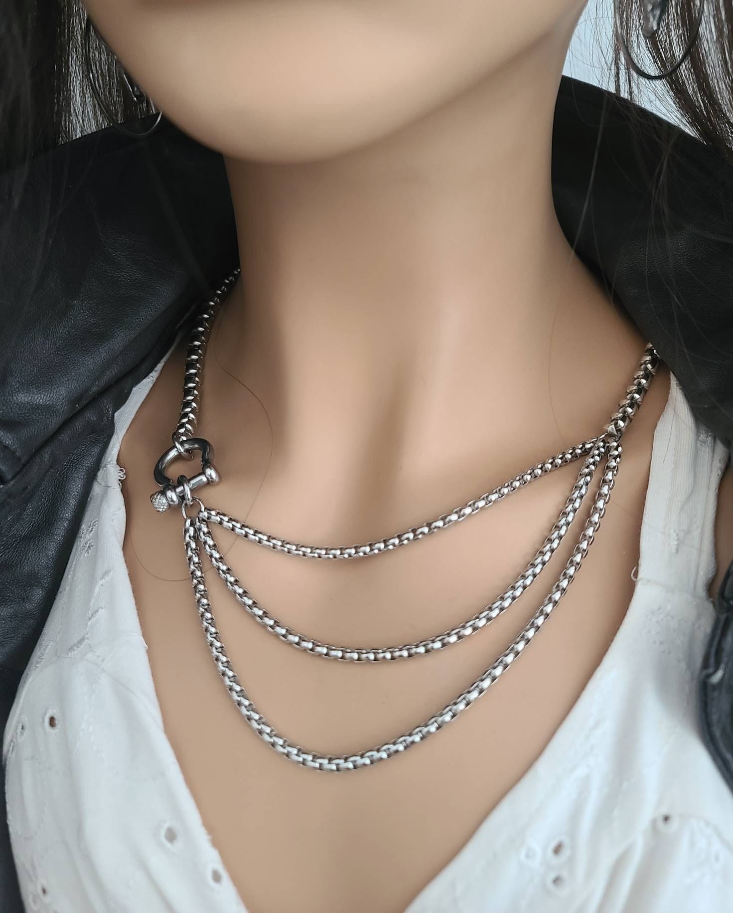 Women Punk Necklace,Short Thick Clavicle Chain,Punk Style Link Chain,Lock  Key Pendant Necklace,Girl Choker Necklace by Hi.FANCY