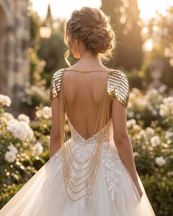 gold armor dress Scalemail Fae Fantasy Shoulder Armor: Dragon Scale Viking Gala Wedding Accessory 1009