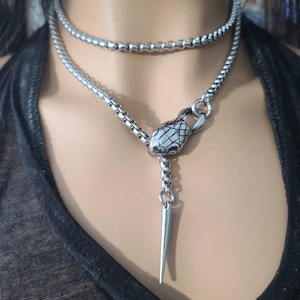 Steel Snake Medusa Necklace, The Ouroboros Chunky Chain Goth Grunge Alt Choker  - Handmade jewelry fidget necklace, punk Waterproof jewelry