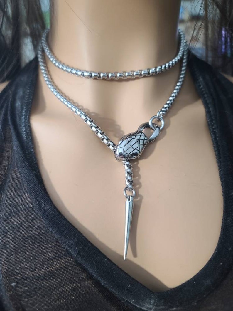 Steel Snake Medusa Necklace, The Ouroboros Chunky Chain Goth Grunge Alt Choker  - Handmade jewelry fidget necklace, punk Waterproof jewelry