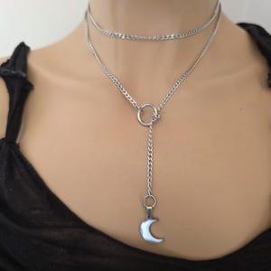Stålhalvmåne minimalistisk justerbar lindkedja Lariat halsband: Gotiska himmelska häxsmycken