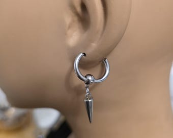 Gothic Spike Dangle Earrings: Handmade Punk Steel Huggie Hoops