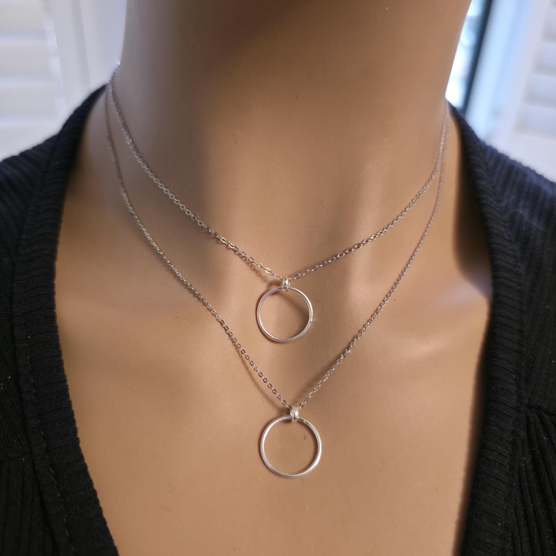 Sterling Silver Elegant O Ring Eternity Circle Minimalist Necklace