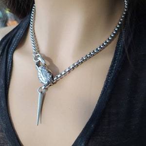 Steel Snake Medusa Necklace, The Ouroboros Chunky Chain Goth Grunge Alt Choker  - Handmade jewelry fidget necklace, punk Waterproof jewelry