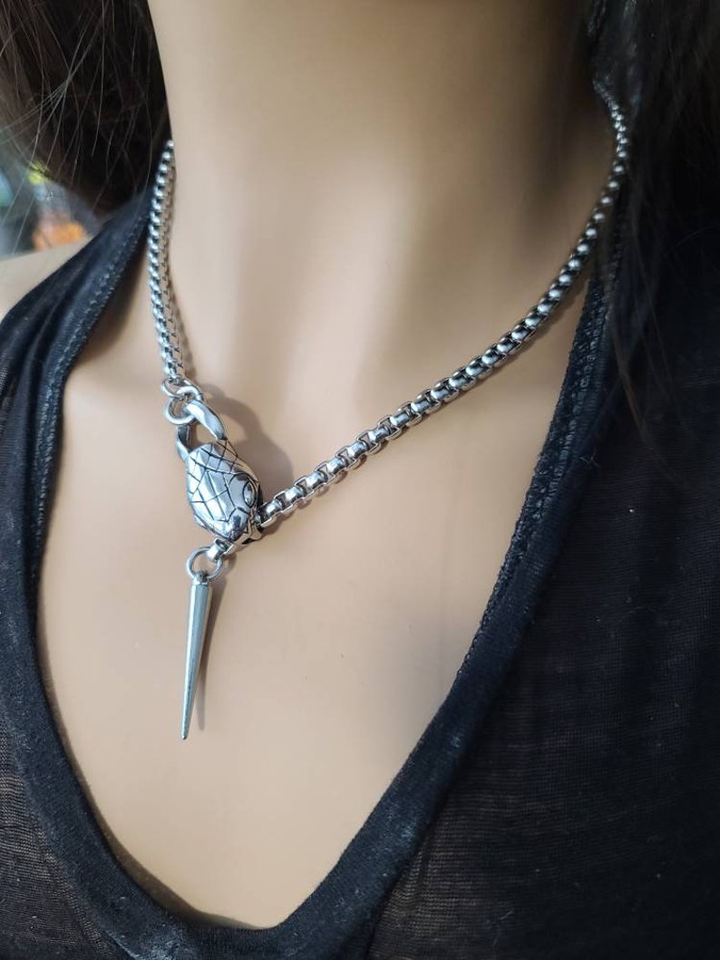 Steel Snake Medusa Necklace, The Ouroboros Chunky Chain Goth Grunge Alt Choker  - Handmade jewelry fidget necklace, punk Waterproof jewelry