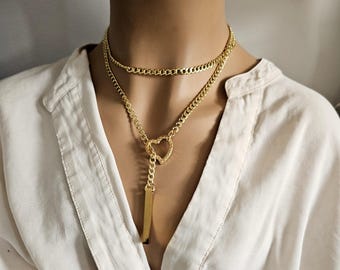 Gold Herz Slip Kette Bar Lariat Halskette: Tuggable intim Schmuck für Paare