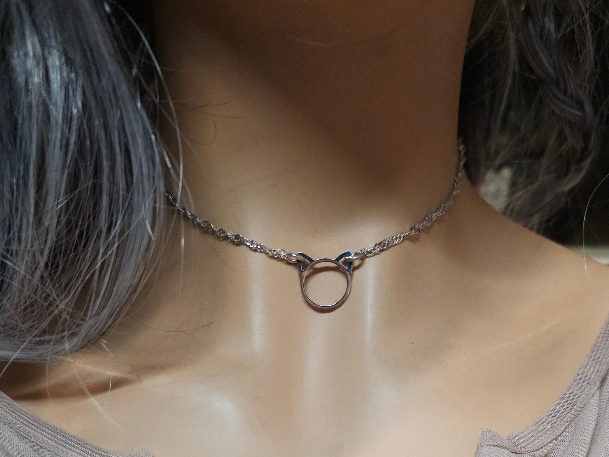 Kitten Kitty Cat Collar Choker BDSM Silver Necklace Coquette