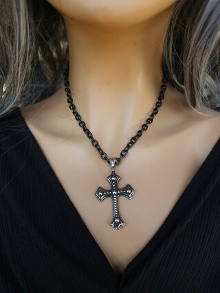 WOWORAMA Collana Girocollo Gotica Con Perle A Strati E Ciondolo Croce Oro - Vintage Punk Per Halloween