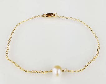Real Pearl Pendant Charm With Gold Filled Chain Simple Casual Chic Stylish Elegant Small Bracelet Young Youthful