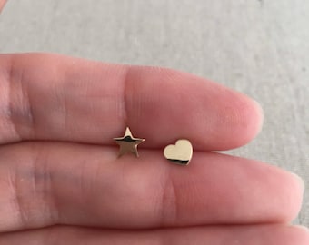 14Kt Yellow Gold Star and Heart Stud Earrings