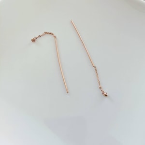 Rose gold Long Dangling Earring Chain Style Bar Earring Silver with Rose Gold Plated.