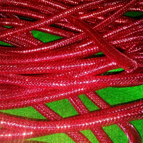 36ft red mesh tube, mesh tubing, decorative mesh, craft supplies, wreath supplies, flexible tubing, deco mesh tubing, flexible ribbon, craft