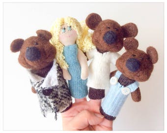 Finger wool puppets  "Goldilocks and the three bears".